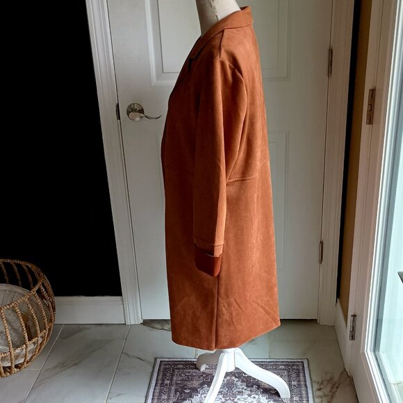 NWOT! VEGAN SUEDE OPEN LONG CARDIGAN SHACKET - Picture 3 of 5